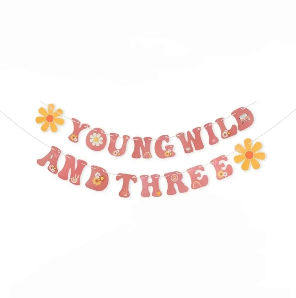 Young Wild & Three 3 Birthday Party Supplies Celebration Decor Cake Topper Signs